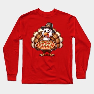 Turkey Holing a Pizza Thankgiving Long Sleeve T-Shirt